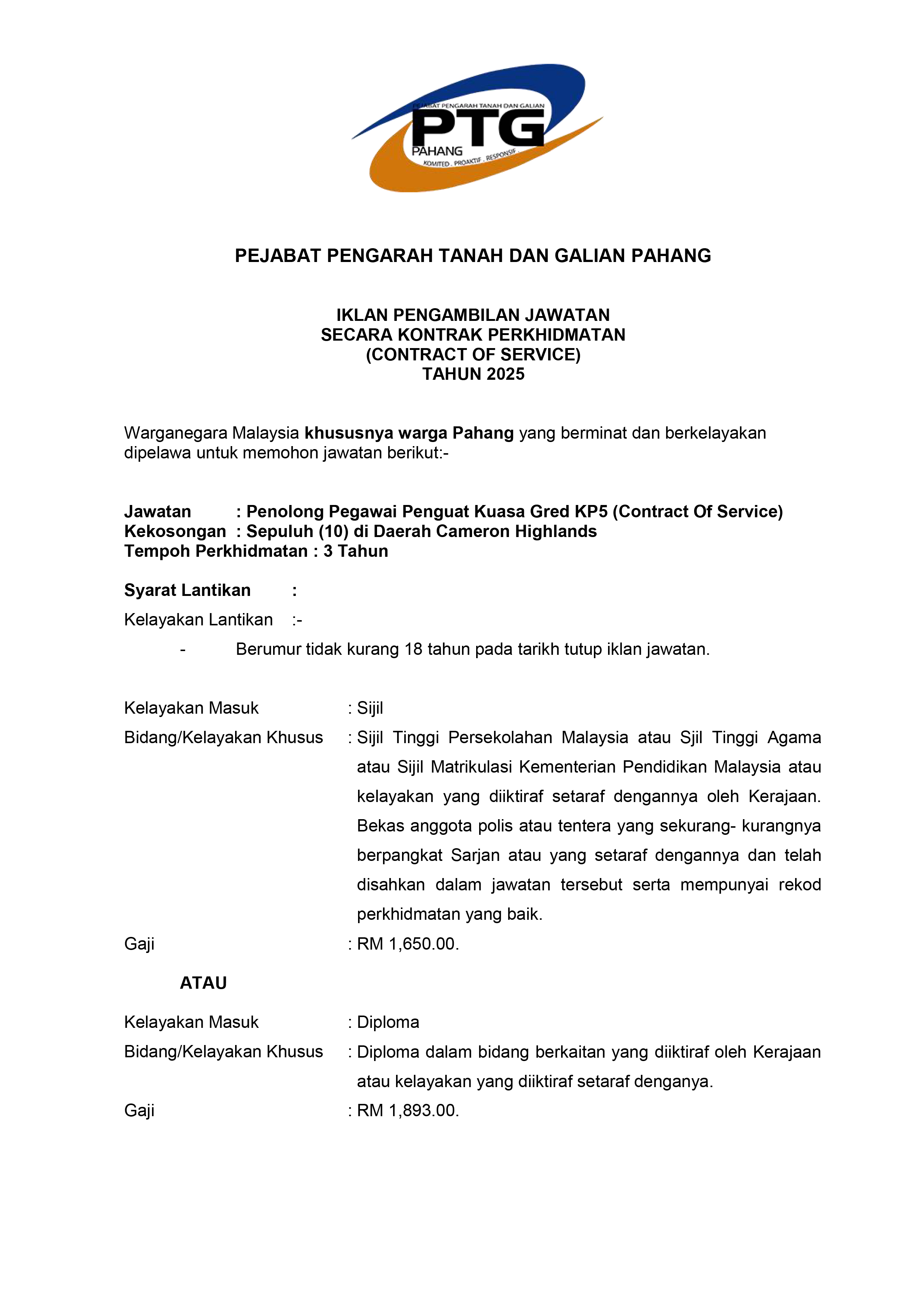 Iklan Jawatan COS KP5